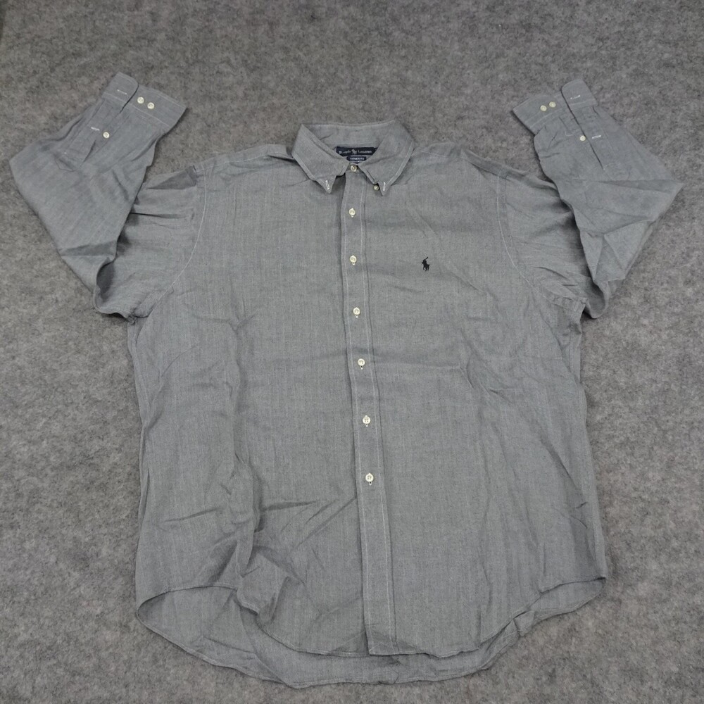 Vintage Polo Ralph Lauren Button Up Shirt Mens 16.5 32 33 Yarmouth Gray Chevron